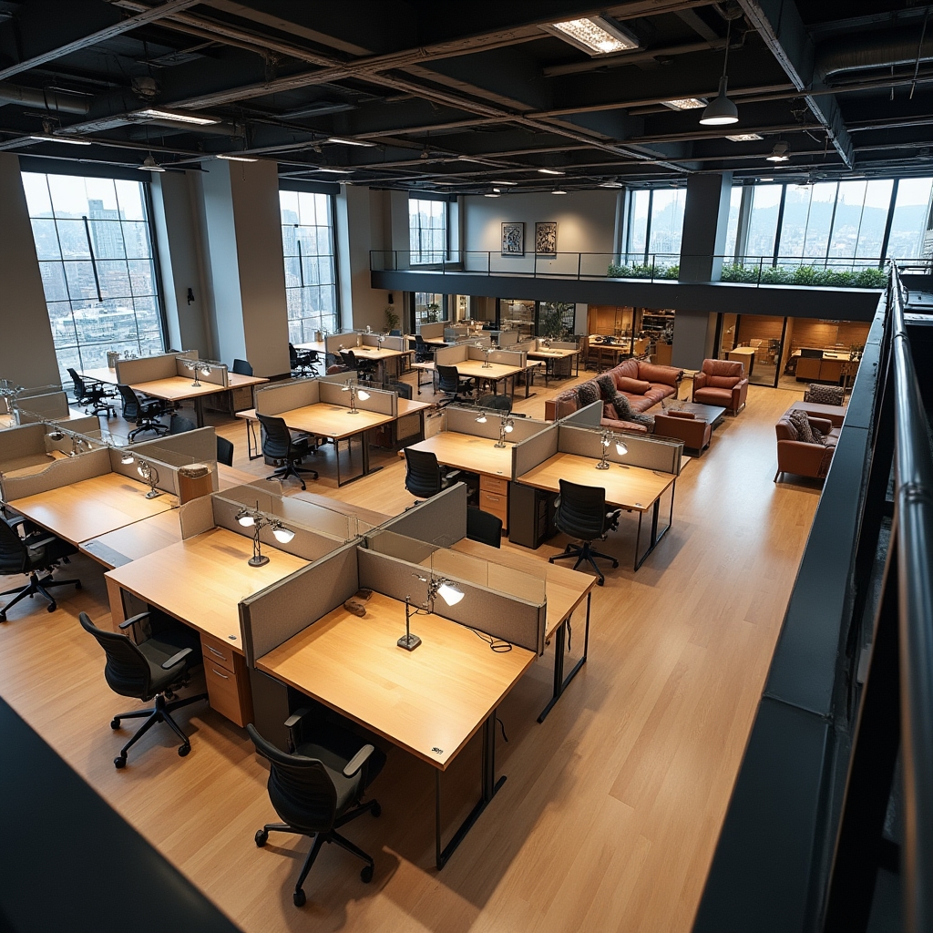 Open space ufficio con layout a isole funzionali progettato da Fynulvora Hub